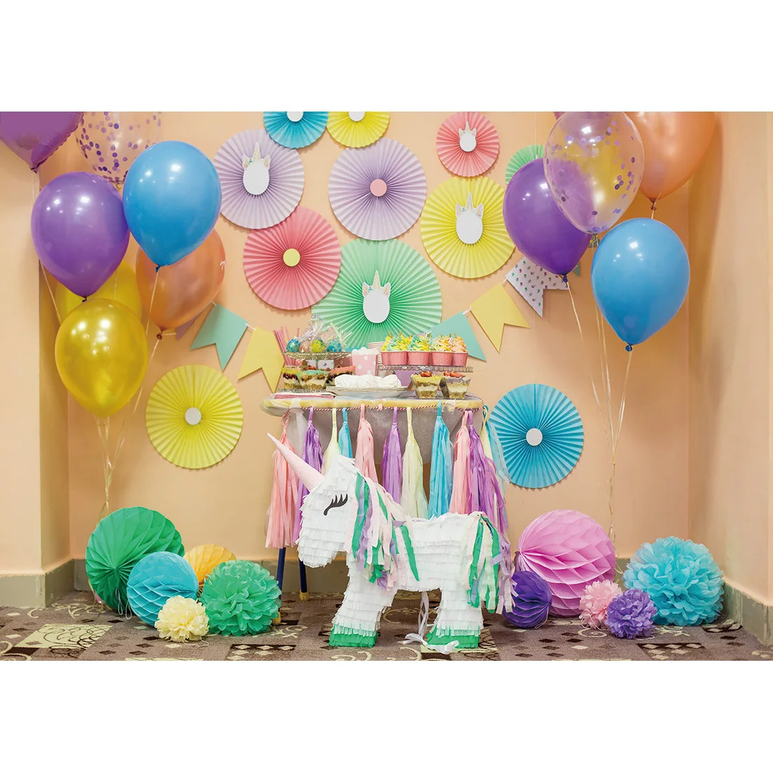 Bộ Bong Bóng Giấy Hoa Dự Tiệc Hình Phông Nền Vinyl Chụp Ảnh Nền Cho Trẻ Em Bé Để Chụp Phòng Thu Đạo Cụ