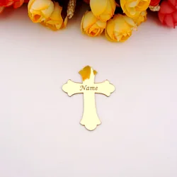 Acrylic Mirror Crosses Party Favors Prayer Personalized Cross Shape Acrylic Sticker Wedding Baptism Decor
