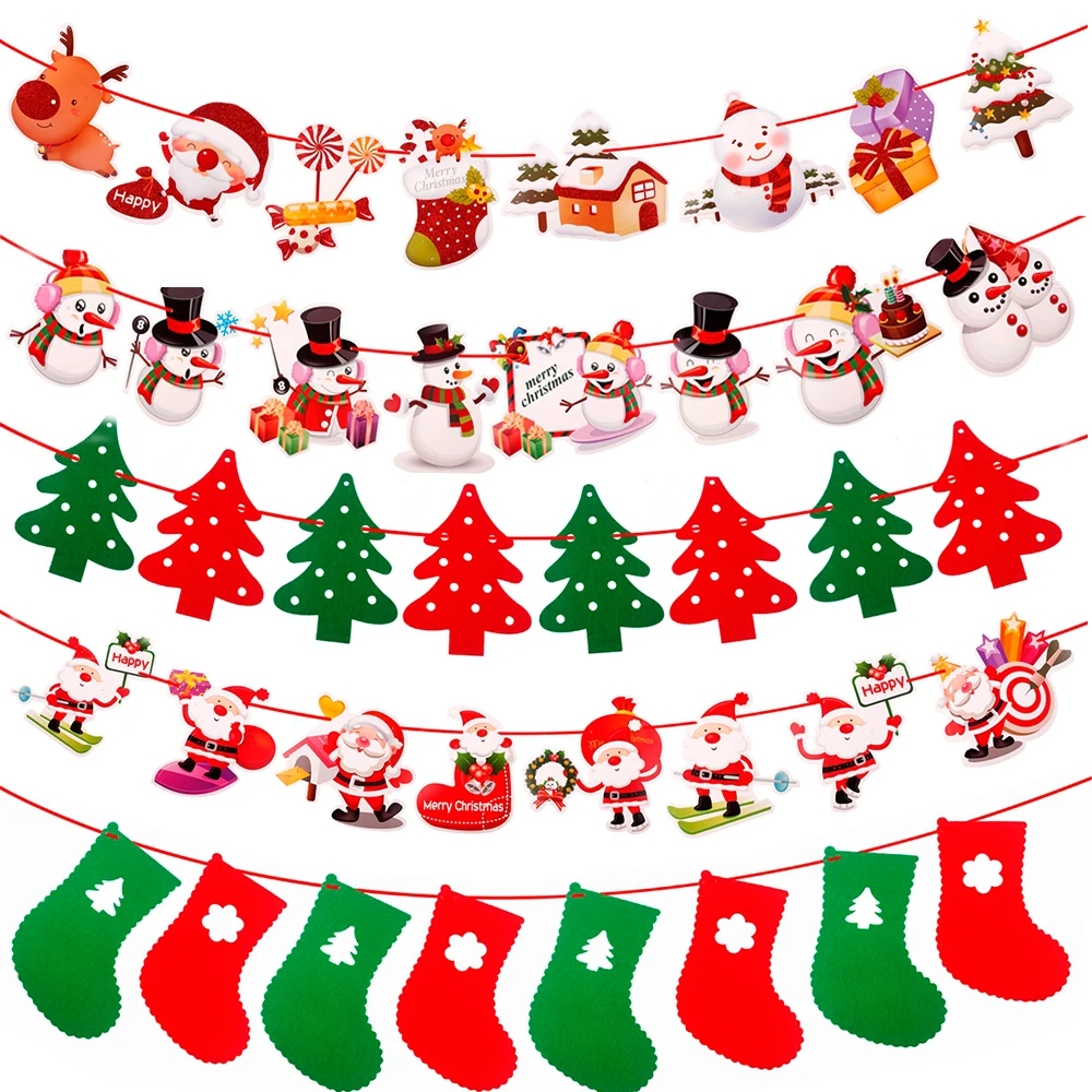

2M Hang Garland Christmas Decoration For Home 2023 Christmas Ornaments Santa Snowman Noel Flags Christmas Garland New Year 2024