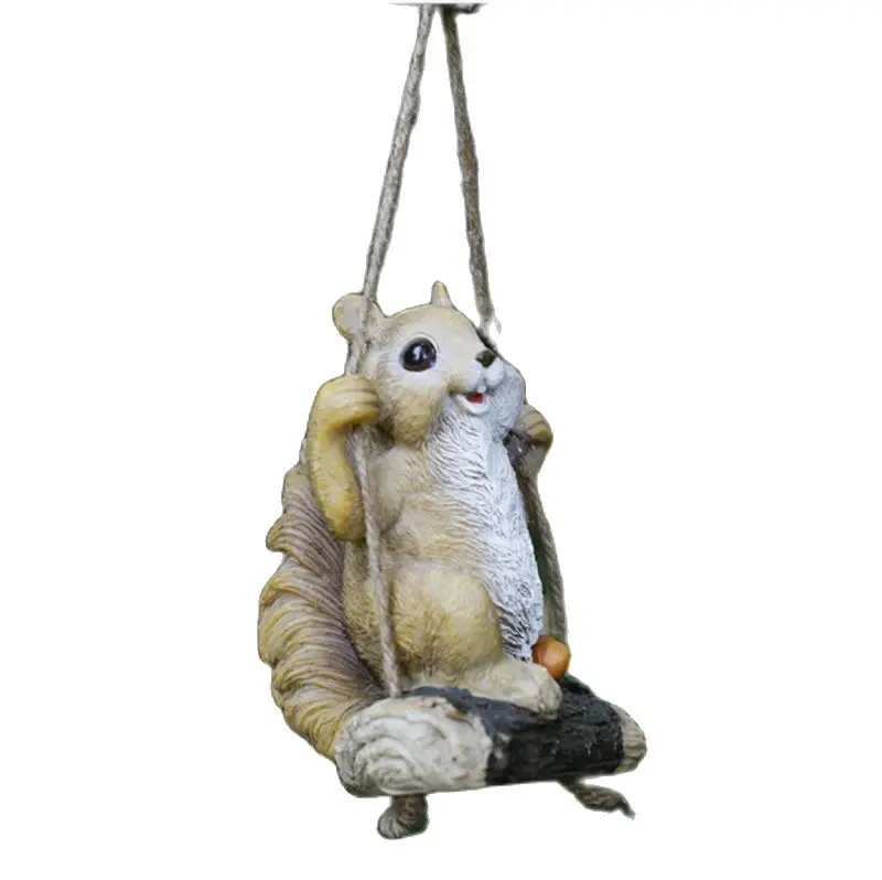 Cute Simulation Sing Squirrel,Outdoor Garden HangingType Creative Swing Resin Decoration,Childlike Leisure Gift