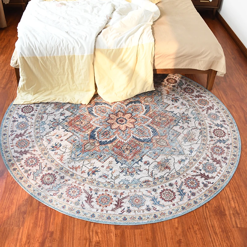 American Blue Vintage Carpet Round Area Rugs For Home Living Room Bedroom Mats Persian Floor Bedside Rug Retro Flower Rug