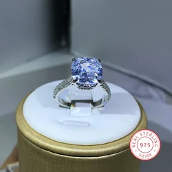 Bagues carrées en argent 925 pour femmes et couples, bague en zircone cubique, bijoux pour amoureux, patients, fiançailles de mariage, luxe romantique, contre-indiqué