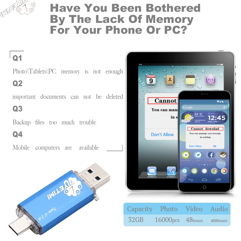 Biyetimi Loại C 2.0 Đèn LED Cổng Usb 64Gb Pendrive 32Gb Bút 16Gb Dung Lượng Thực Usb thẻ Nhớ Cho Điện Thoại Và Máy Tính
