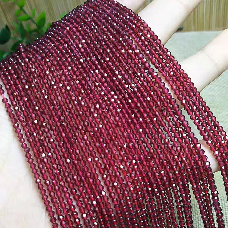 Natural Stone Faceted Cut Precious Shining Garnet Small Round Beads 2/3/4/5MM Diy Bracelet Necklace Earring For Jewelry Making