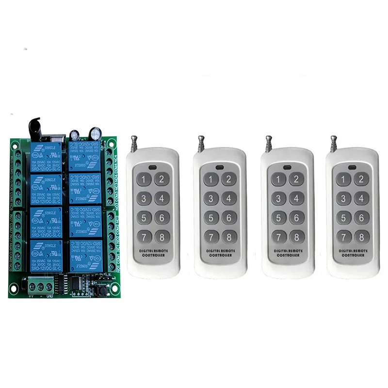 

Wireless Universal Remote Control Switch DC 12V 24V 8CH rf Relay Receiver+500 meters remote control 8CH Relay 315/433 MHz