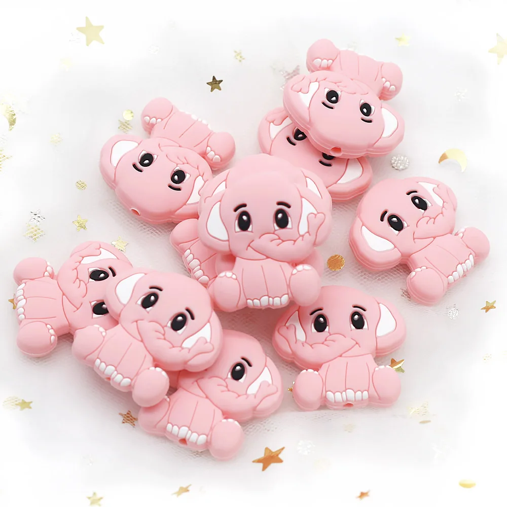 Cute-idea 10pcs Food Grade Animal Silicone Mini Elephant Beads baby Cartoon Chewing Teethers DIY Pacifier Chain Toy baby goods