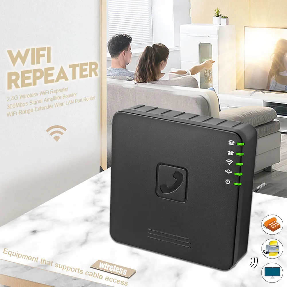 2.4G Wireless WiFi Repeater VoIP Wireless Router 300Mbps Signal Amplifier Booster WiFi Range Extender Wlan LAN Port Router