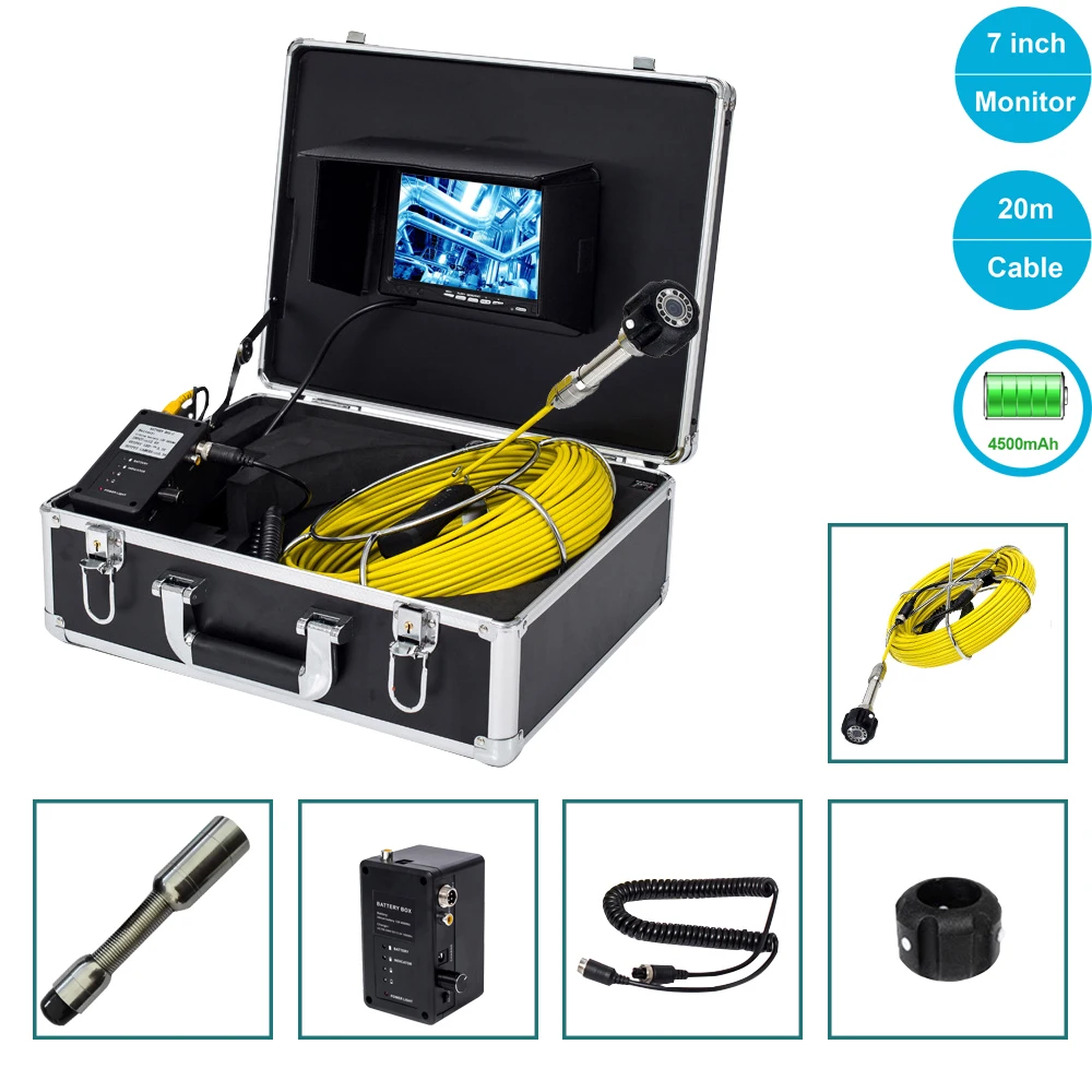 1000TVL 23mm Lens Snake Industrial Endoscope 20M Cable Underwater Sewage Pipe Inspection Camera System With 7