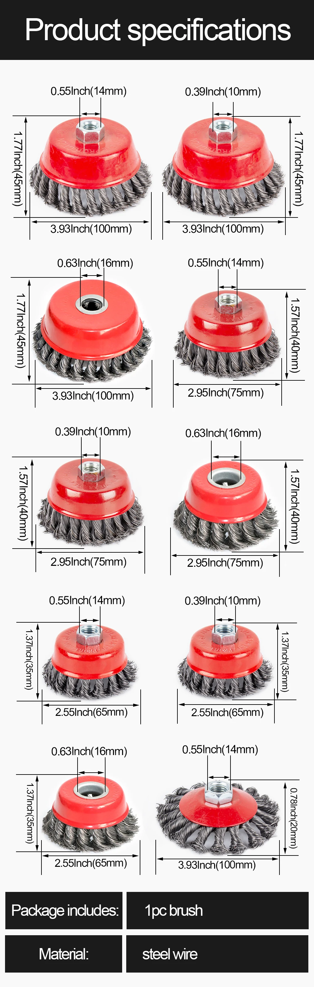 1pc M14 M10 schraube Twist Knoten Draht Rad Tasse Pinsel Für Winkel Grinder Stahl Draht & Legierung Metalle Verdreht & gewellt Draht Bürsten – Detail 3