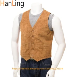 Men's vest brown suede vest single breasted casual vest steampunk style