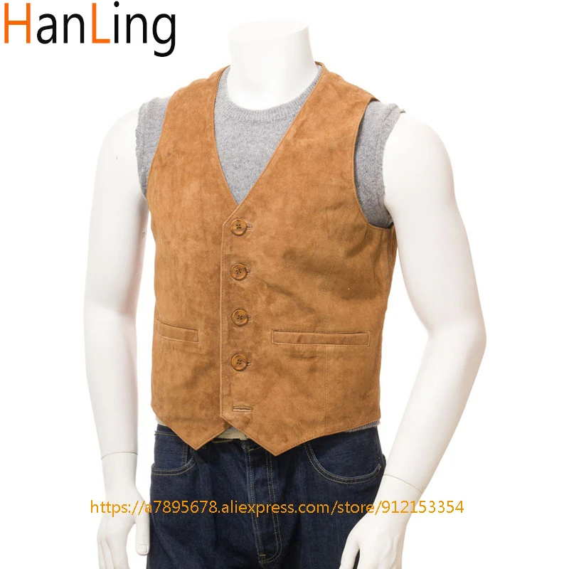 Leather Vest Men's Authentic Tan Suede Waistcoat Steampunk Style