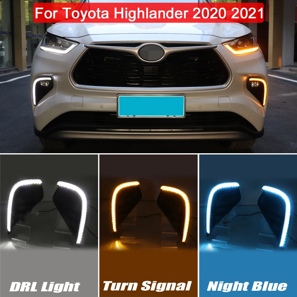 

Car Fog Lamp White LED DRL Light Blue Night Driving Light Dynamic Amber Turn Signal Light For Toyota Highlander 2020 2021