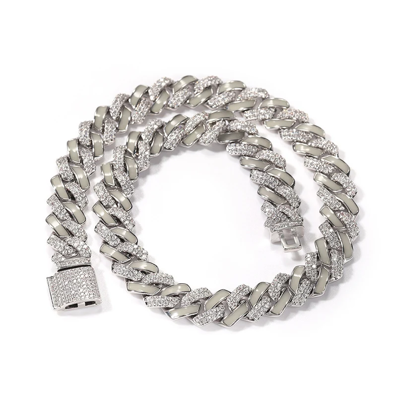Hip Hop 3A+ CZ Stone Paved Bling Iced Out Luminous 13mm Rhombus Cuban Link Chain Necklaces for Men Rapper Jewelry Gift