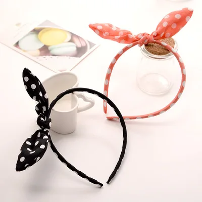 New Fashion Variety Chiffon Bowknot Polka Dot Rabbit Ears Headband