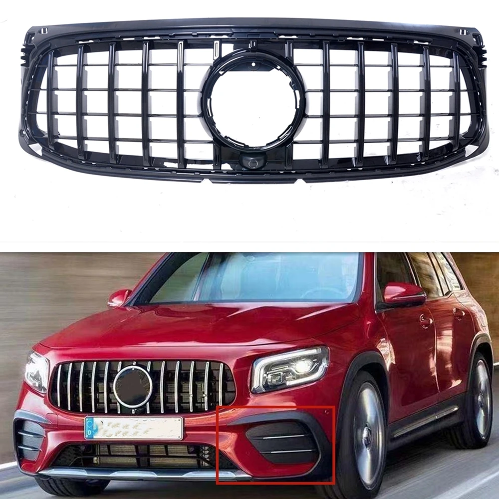 

Front Grill Grille For Mercedes Benz X247 GLB-Class 2020-2022 GLB250 GT R Style Deluxe Black/Silver Upper Bumper Hood Mesh Grid