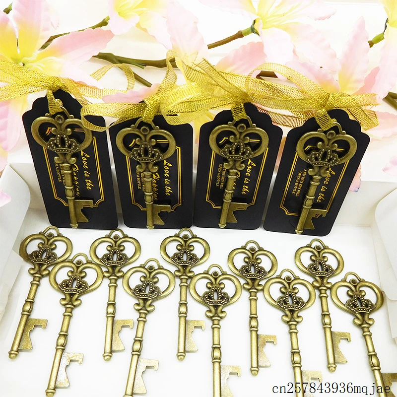 

200 Sets Beer Openers Key Shaped Bottle Opener with Tag Vintage Zinc Alloy Unique Wedding Favor Party Gift