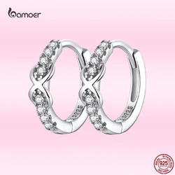 Bamoer Classic Infinity Symbol Ear Hoops for Women Genuine 925 Sterling Silver Earrings Shiny Zircon Fine Wedding Jewelry GXE872