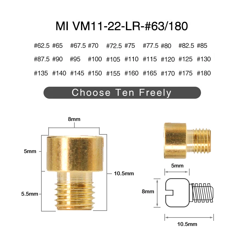 Alconstar- 10 Pcs Mikuni VM11/22 Large Round Motorcycle Carburetor Carb Main Jet Main Nozzle VM11 VM16 VM22 Size #62.5 - #180