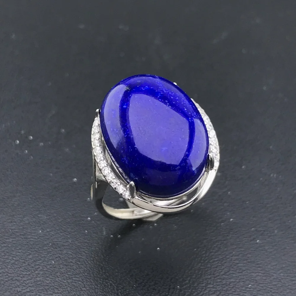 100% Natural Lapis Lazuli 925 silver rings for women gemstone man big rings fine jewelry Opening ring design gem oval 13*18mm