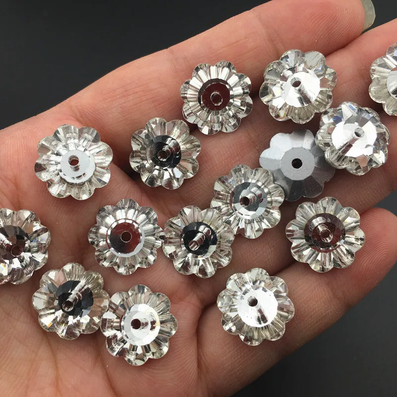 Crystal AB Color Glass Crystal Marguerite Lochrose Sew on Rhinestone 6,8,10,12 mm Plum flower One Hole Sewing Stone Dress Making