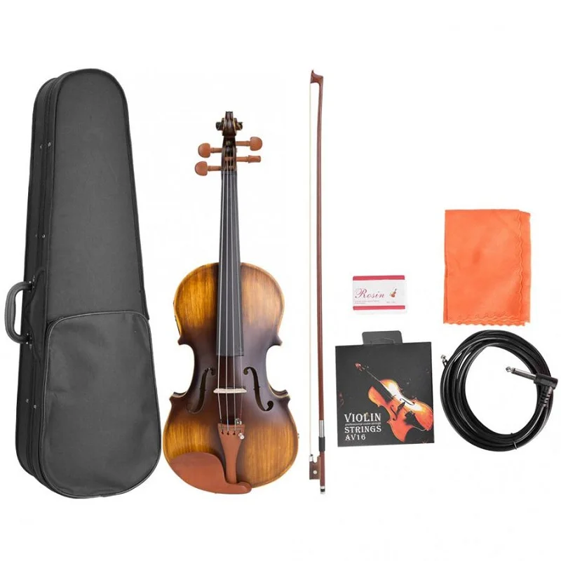 Astonvilla AV-E310 Matte Electro-Acoustic EQ Violin with Case Bow Rosin Extra Strings