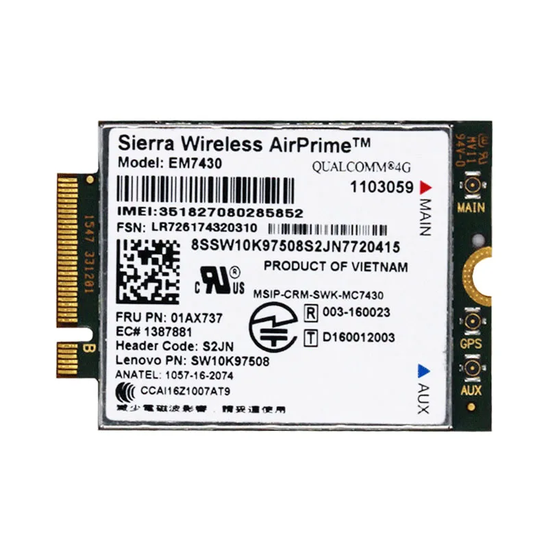 Sierra EM7430 FDD/TDD-LTE 4g Fibra Lenovo Thinkpad X270 X1 5th Geração (20HQ, 20HR) X1 YOGA Tablet Gen 2 01AX737