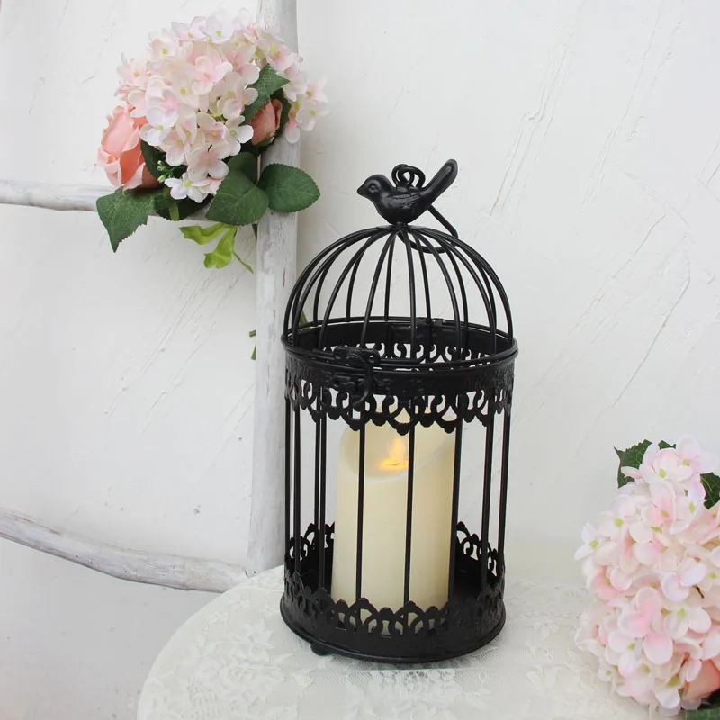 Black Modern iron wrought metal birdcage small middle Sets large bird cage decoration hanging flowerpot succulent plants