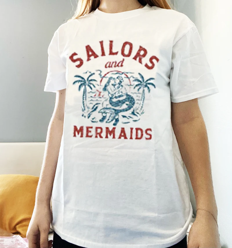 sunfiz Fashion Mermaid Vibes T-shirt Unisex Funny Sayings Sea Shells Tee Short Sleeve Mermaid Tumblr T shirt High quality Fashi