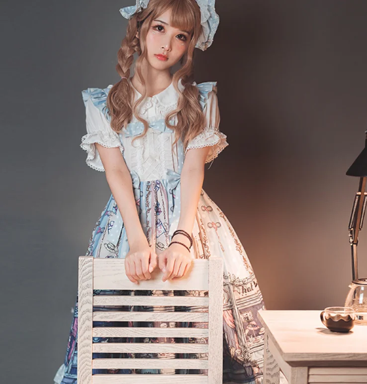Robe Vintage en dentelle avec nœud papillon pour fille, tenue gothique, lolita douce, bretelles, imprimé victorien, kawaii