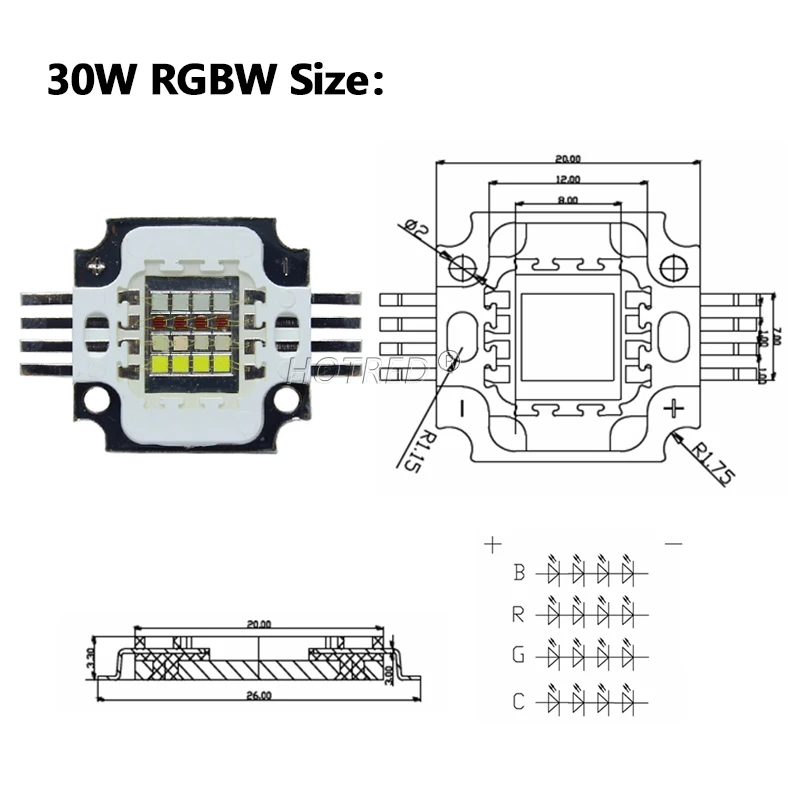 High Power LED Chip RGBW 30W Red Green Blue White Diode 30 W Watt COB for DIY Stage Light Plant Growth Lamp