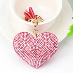 Love Heart Keychain 6 Color Full Crystal Key Ring Women Handbag Pendant Charms Long Tassel Golden Chain Bag Keyring & Key Holder