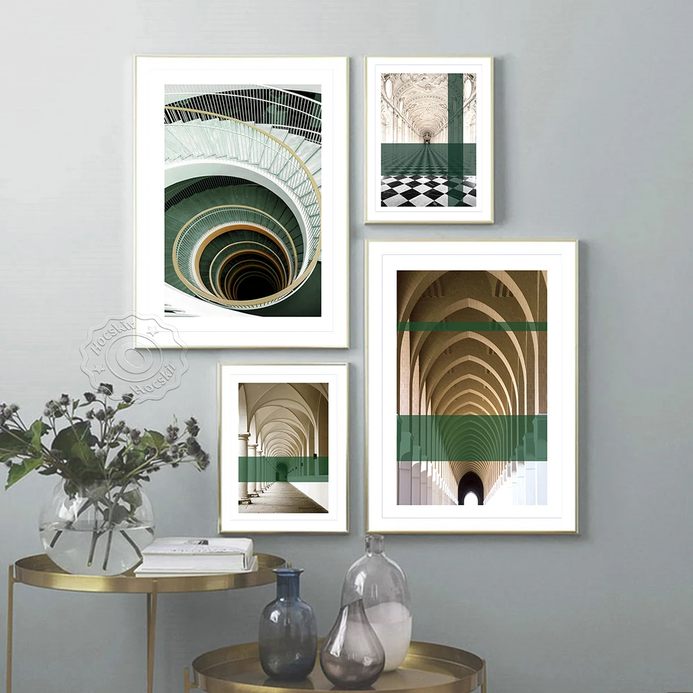 Moroccan Building Hallway Posters, Modern Vintage Art Church Marble Pillar Palaceart Prints, Contracted Construction Home Decor