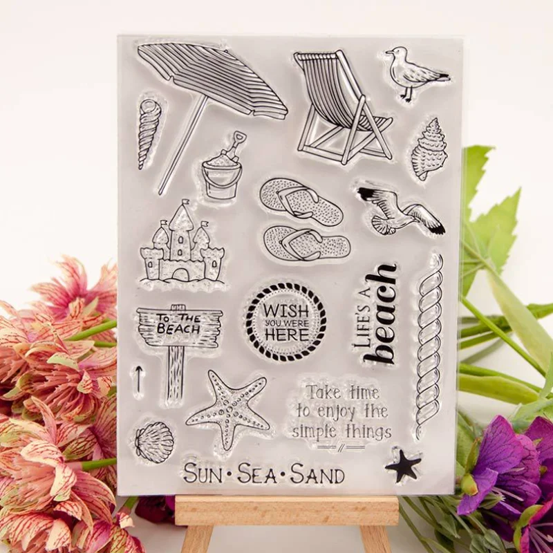 1pc Seaside Beach Transparent Clear Silicone Stamp Seal DIY Scrapbooking Rubber Stamping Coloring Embossing Diary Decor Reusable