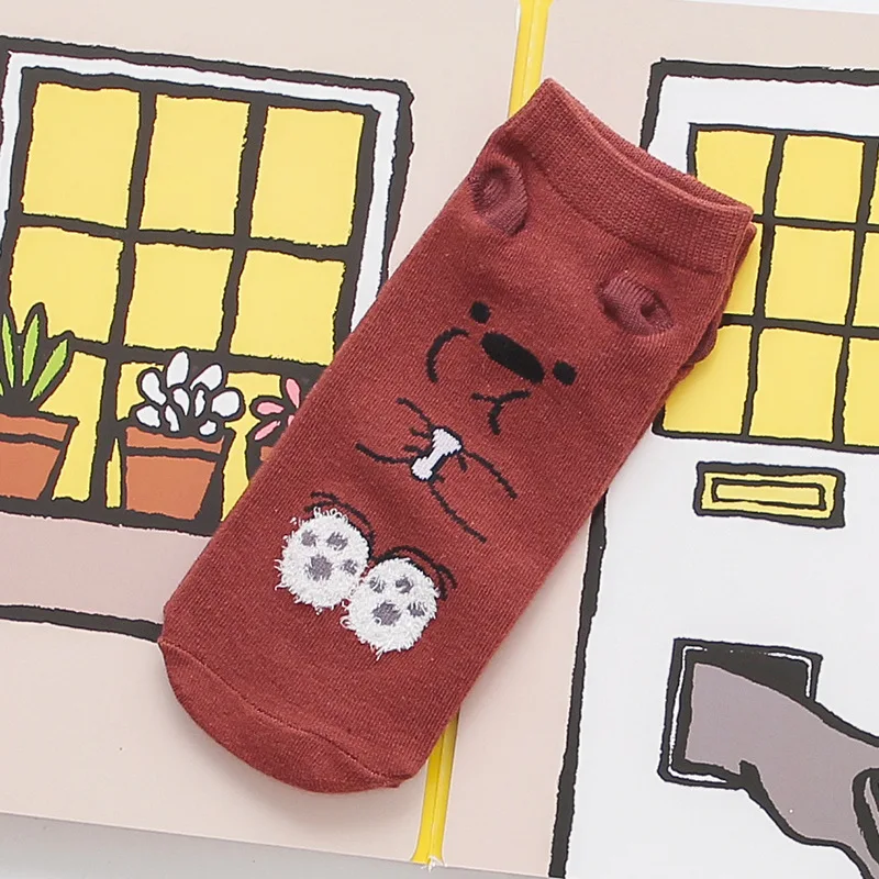 Ladies Socks Women Fashion Cartoon Socks Cotton Kitten Puppy Animal Pattern Cute Kawaii Funny Socks for Girls Short Ankle Socks