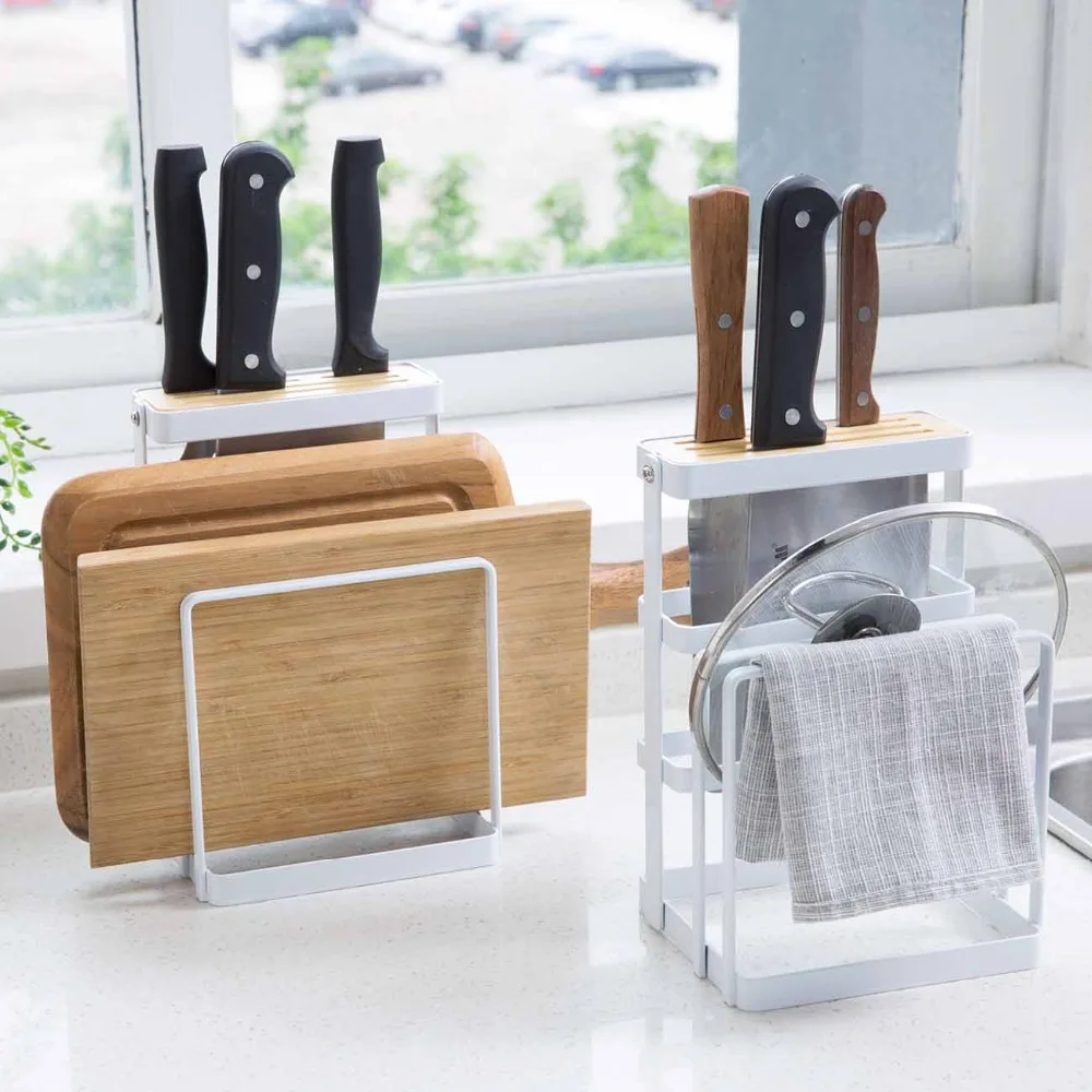 

Metal Knife Block Pot Pan Lid Chopping Board Storage Rack Holder Stand Kitchen Organizer Shelf