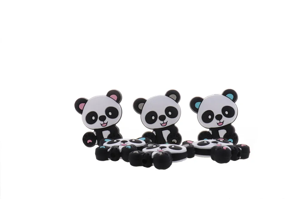 5pcs Panda Beads Silicone Baby Teether BPA Free Infant Teething Necklace Pacifier Chain Accessories Rodent Food Grade DIY Toy