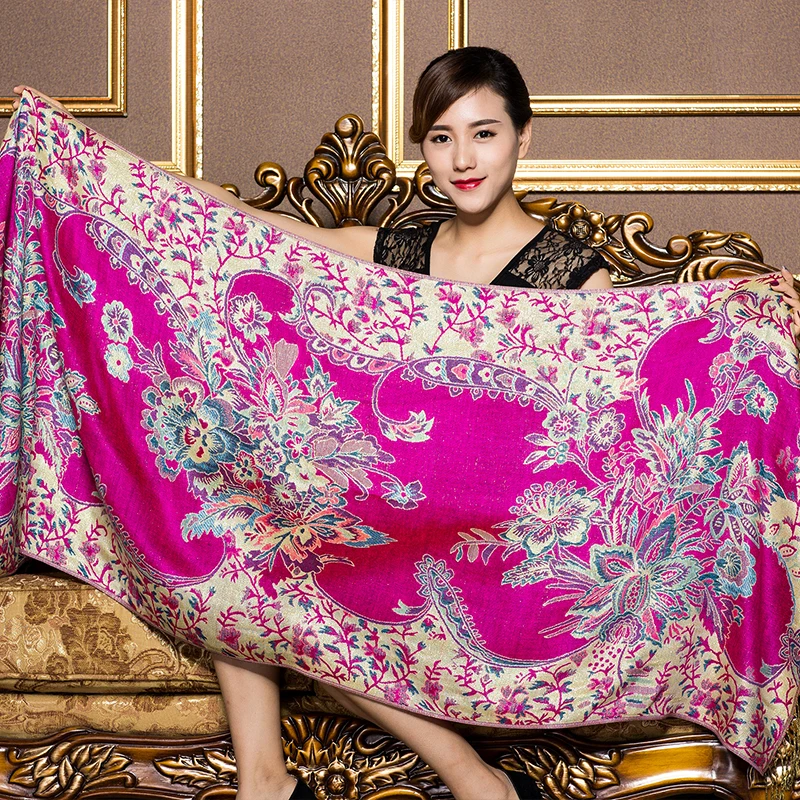 

Luxury Brand Shawl Woman Print Scarf Chinese Ethnic Style Flower Pattern Tassel Winter Warm And Soft Long Blanket Scarf Shawl