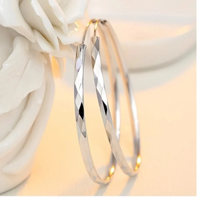 Real 925 sterling silver big round hoop earrings  for women  Fashion dangles Fine Jewelry