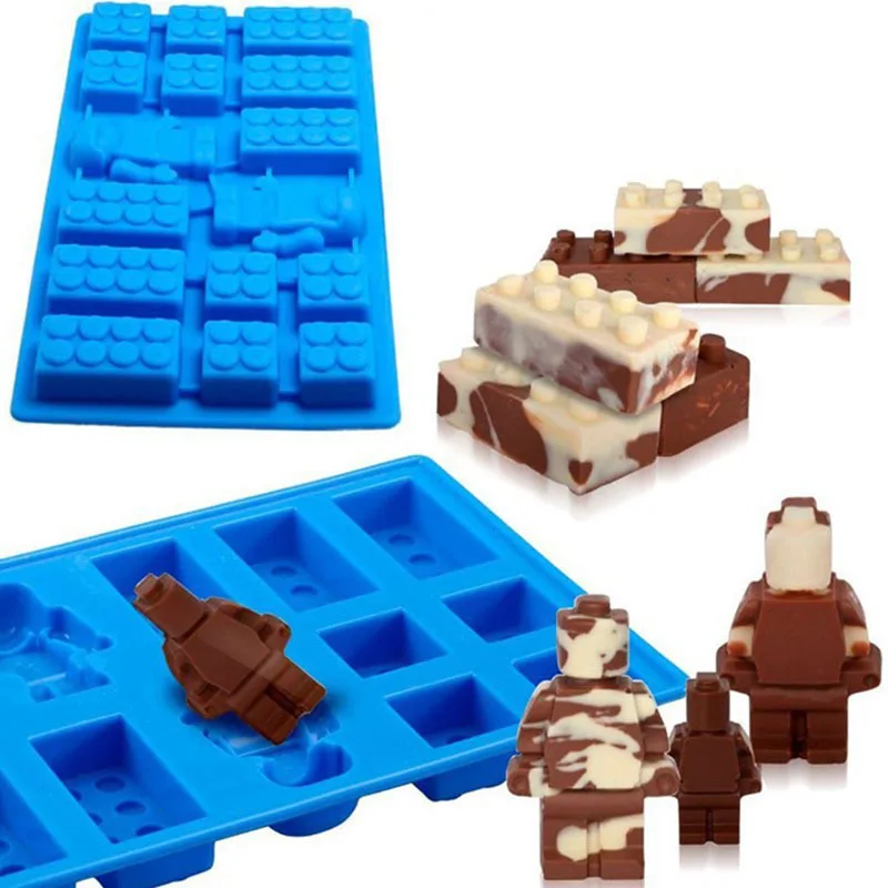 New Building Blocks Robot Ice Tray Silicone Mold for DIY Chocolate Candy Ornaments Plaster Fondant Mould Kitchenware Baking Tool