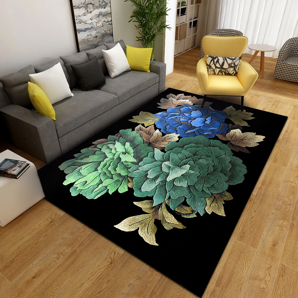 Art Flower 3D Carpet For Living Room Kitchen Corridor Lounge Area Rugs Black Anti-Slip Entrance Door Floor Mats Home Decorative