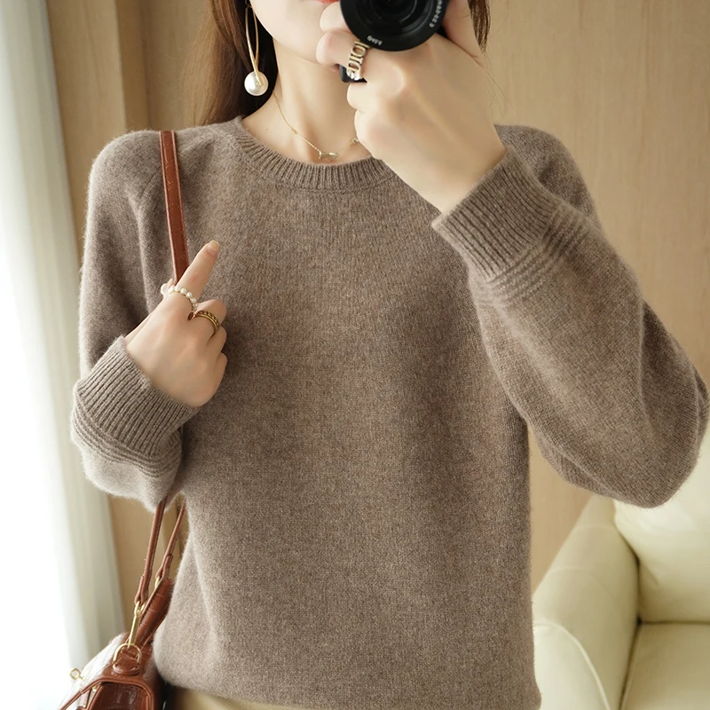 New Autumn Winter Cashmere Sweater Women round neck Pullover Loose Sweater Large Size Knitted 100%Wool O-Neck sweater For Female