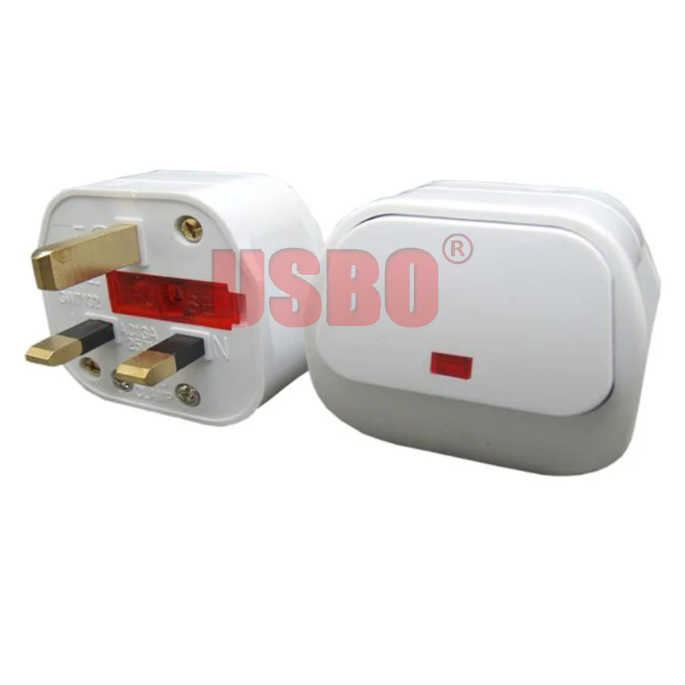 White 13A 250V British standard 3pins detachable wiring plug with fuse independent switch indicator UK Hong Kong socket Type-I