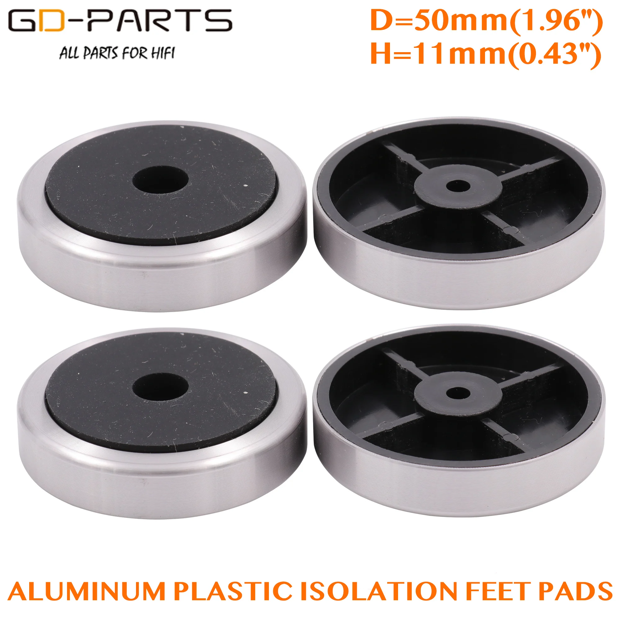 GD-PARTS 50*11mm aluminiowy wzmacniacz z tworzywa sztucznego stopy stopy głośnik komputer CD DVD podstawa izolacyjna podstawa podkładki opakowanie 4 szt.