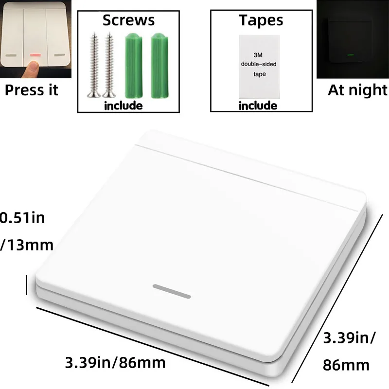 433 MHz Wireless Wall Switch Remote Control,86 Push Button Wall Panel,EV1527 Learning Code,for Smart Home Rf Light Controler ASK