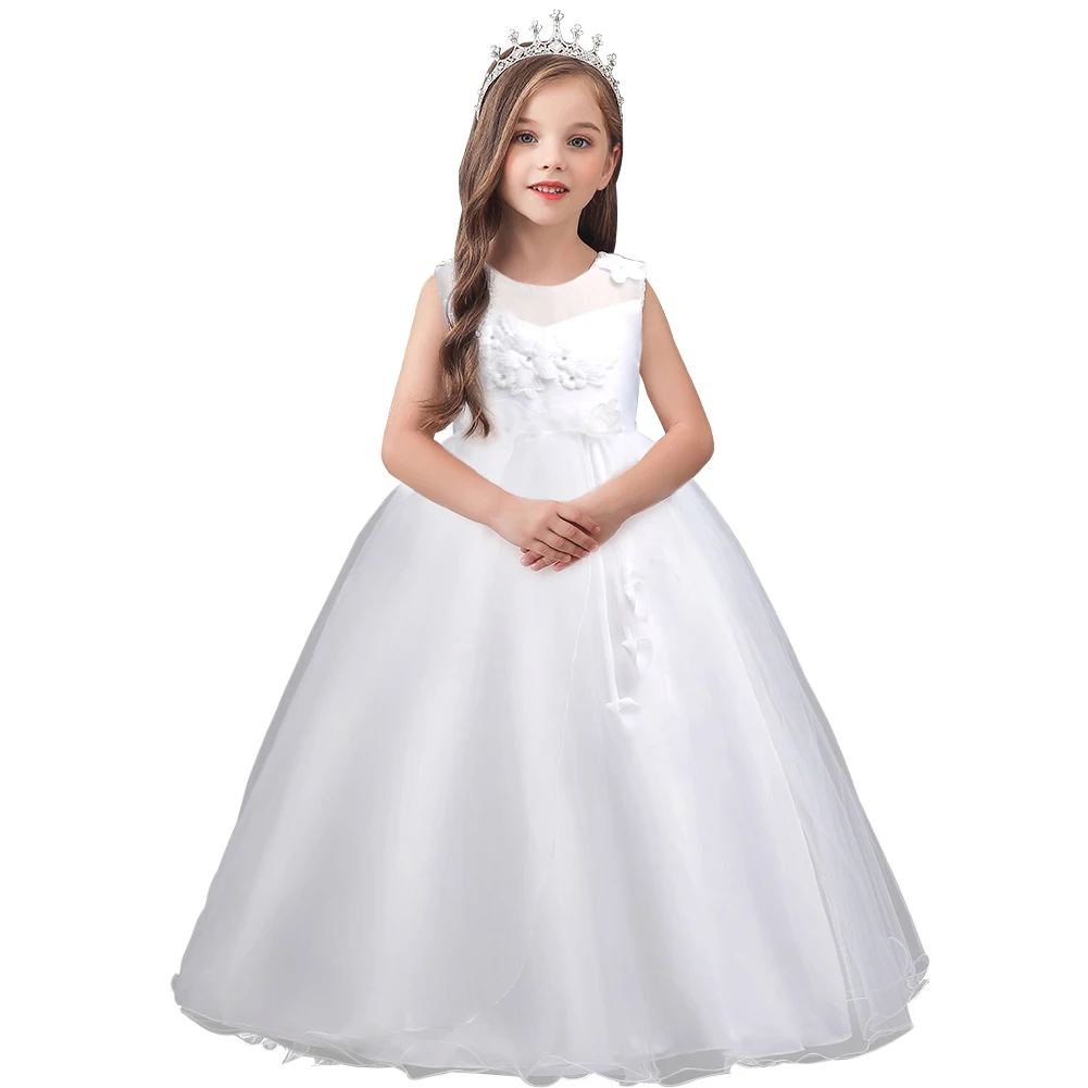 Korean Children\'s Breathable Mesh Round Neck Clothing Wedding Party Piano Performance Pink Girl Dress