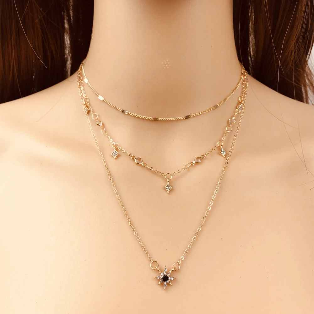 SUMENG 2024 Fashion Chokers Necklace Short Crystal Stars Multilayer Pendant Chain Necklaces For Women Wedding Party Gifts
