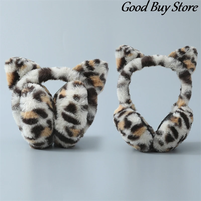 Leopard Plush Earmuffs Cute Cat Autumn Winter Earlap Soft Fur Ear Cover Warm Headphone Adult Children Earmuff Skiing Ears Warmer