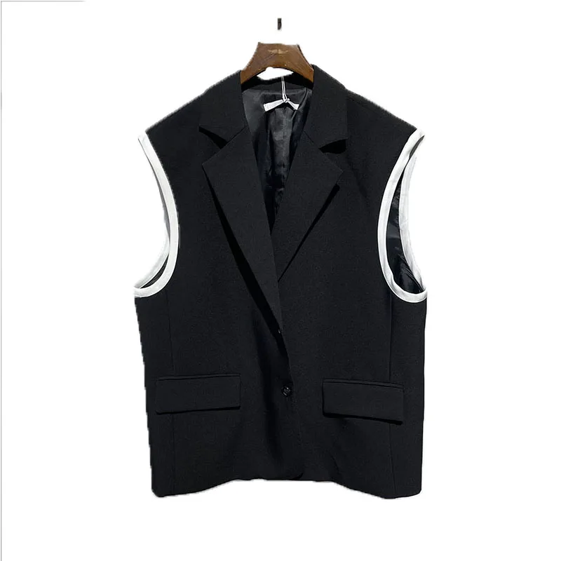 Autumn large dark fashion male designer suit collar loose sleeveless vest Harajuku Korean simple coat