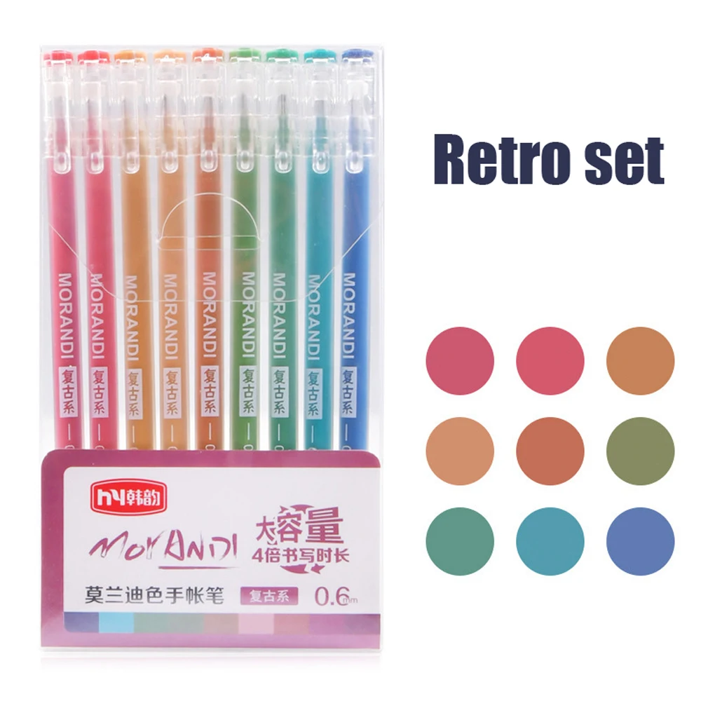 9Pcs Morandi Gray Pens Set Multi Color Gel Ink Pens Vintage Marker Liner 0.6mm Ballpoint Pen School Office Stationery Gift Pen