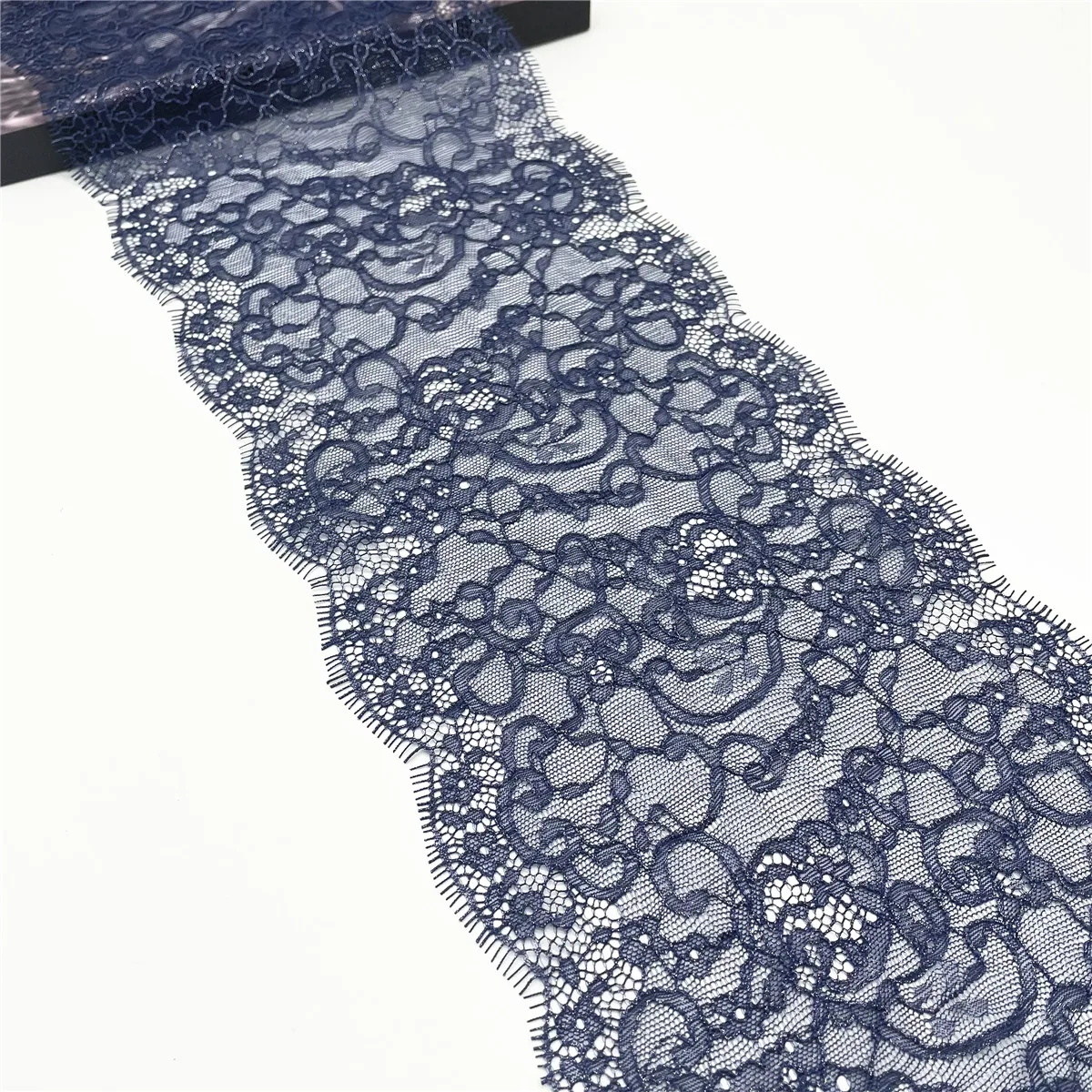 3y/lot Width 7 1/4 inch 18.5cm Dark Blue Shimmer Eyelash Lace Trim No-elastic For Sewing Craft DIY Apparel Fabric Lace Accessory